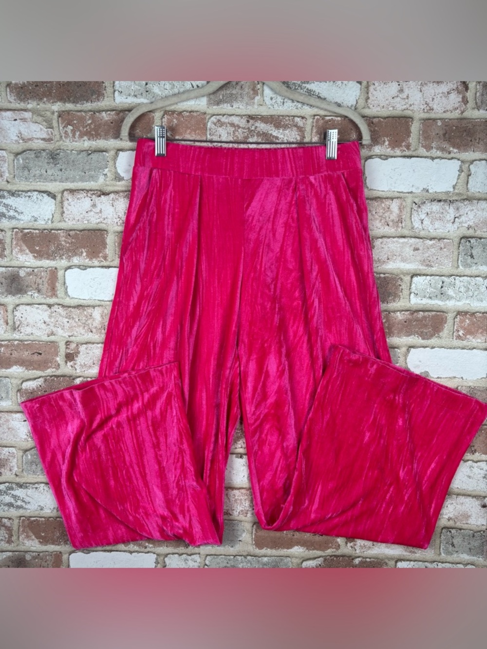 A New Day Target XS High Rise Hot Pink Crushed Velvet Wide Leg Pants Neon Bright